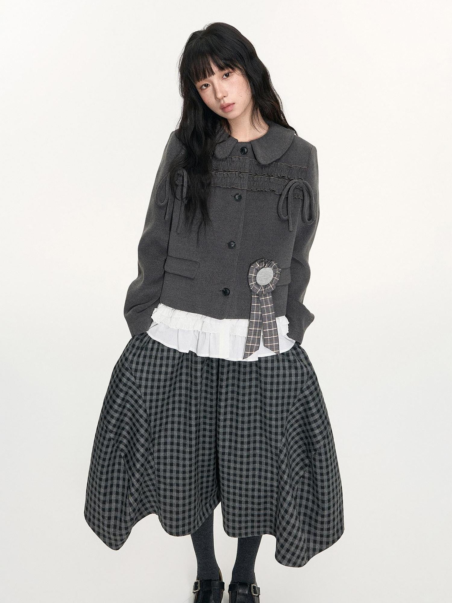NAPSNAPS Plaid Cocoon A Line Elastic Waist Pockets Loose Women&