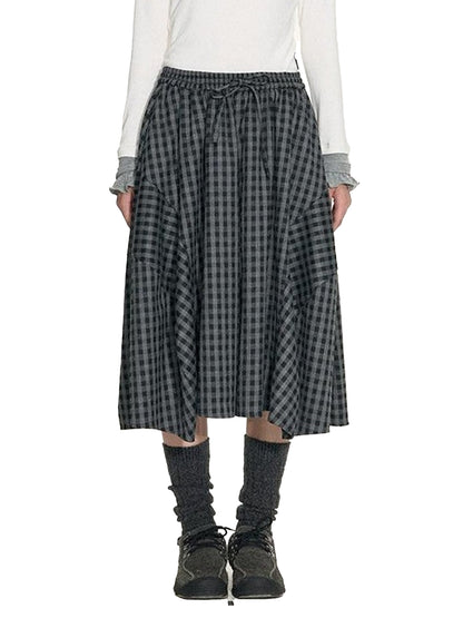 NAPSNAPS Plaid Cocoon A Line Elastic Waist Pockets Loose Women&