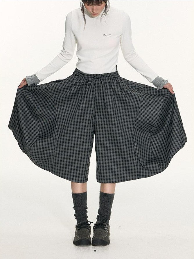 NAPSNAPS Plaid Cocoon A Line Elastic Waist Pockets Loose Women&