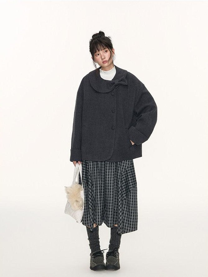 NAPSNAPS Plaid Cocoon A Line Elastic Waist Pockets Loose Women&