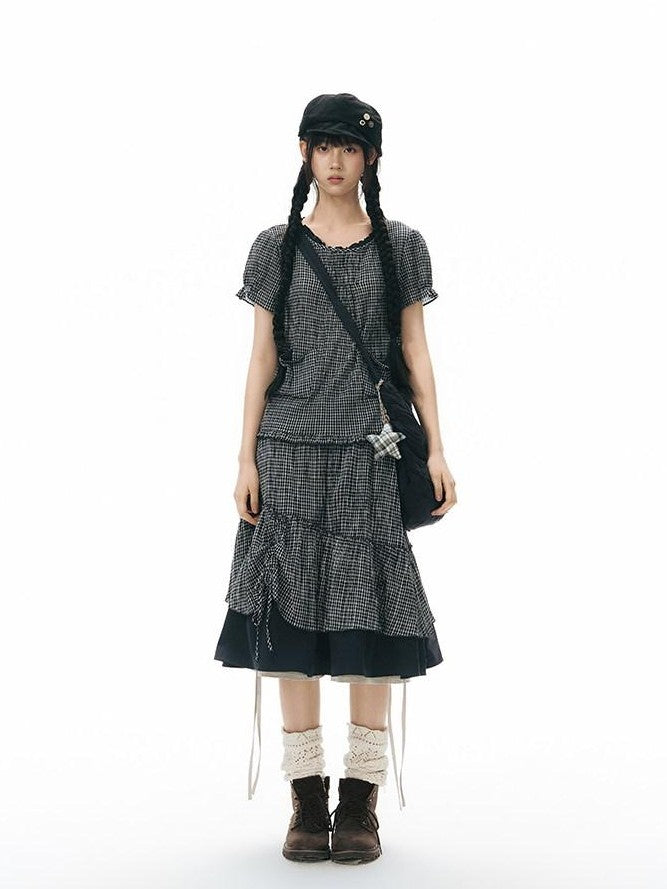 NAPSNAPS Plaid Colorblock Patchwork High Waist Women&