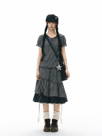 NAPSNAPS Plaid Colorblock Patchwork High Waist Women&
