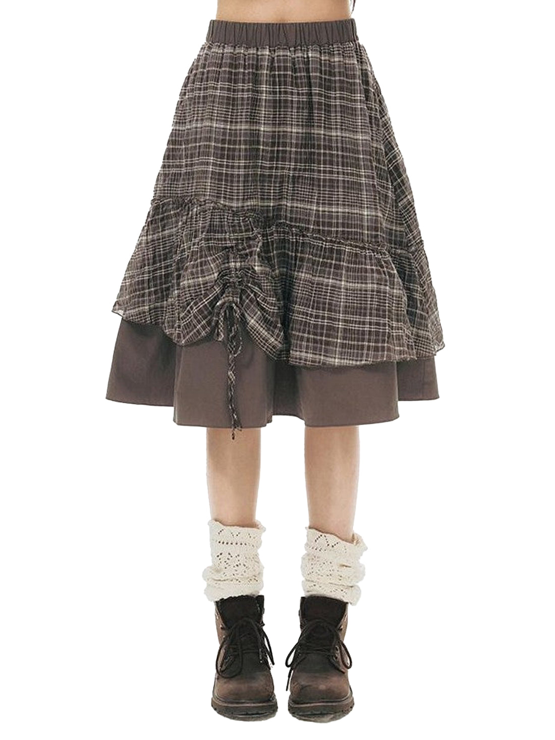 NAPSNAPS Plaid Colorblock Patchwork High Waist Women&