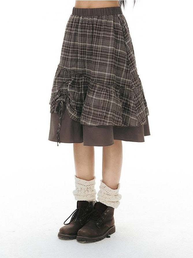 NAPSNAPS Plaid Colorblock Patchwork High Waist Women&