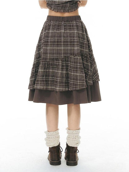 NAPSNAPS Plaid Colorblock Patchwork High Waist Women&