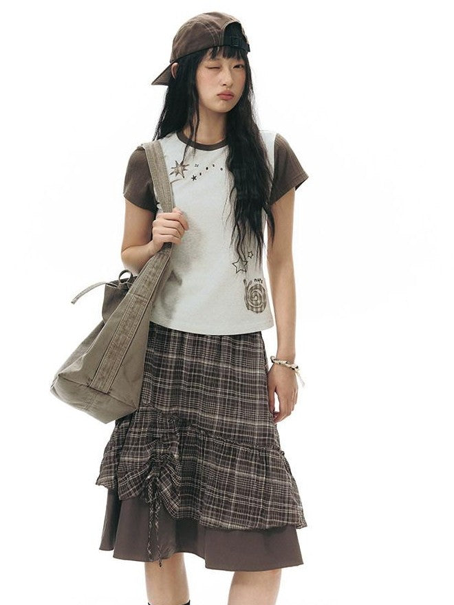 NAPSNAPS Plaid Colorblock Patchwork High Waist Women&