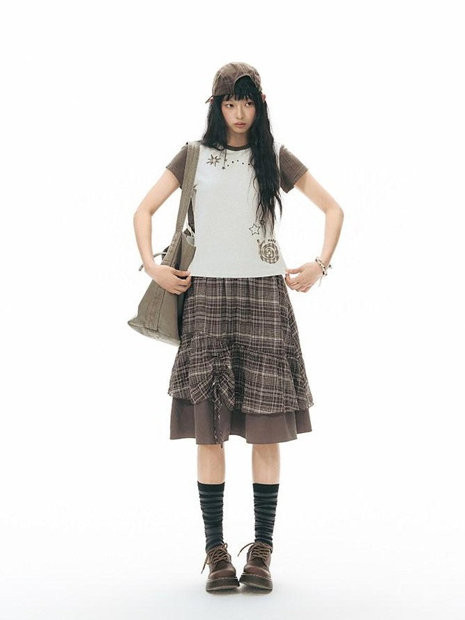 NAPSNAPS Plaid Colorblock Patchwork High Waist Women&