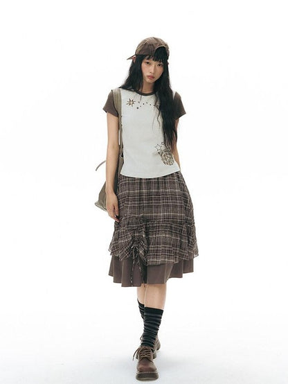NAPSNAPS Plaid Colorblock Patchwork High Waist Women&