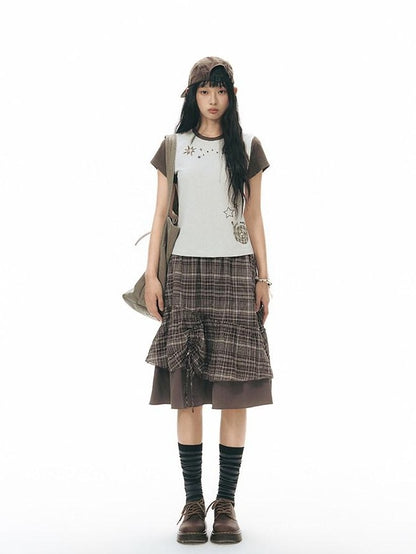 NAPSNAPS Plaid Colorblock Patchwork High Waist Women&