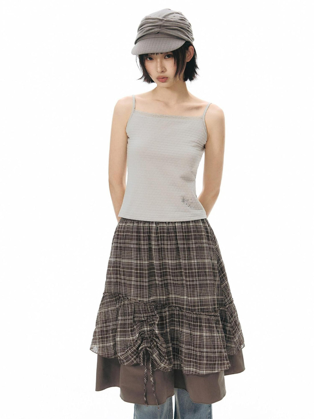 NAPSNAPS Plaid Colorblock Patchwork High Waist Women&