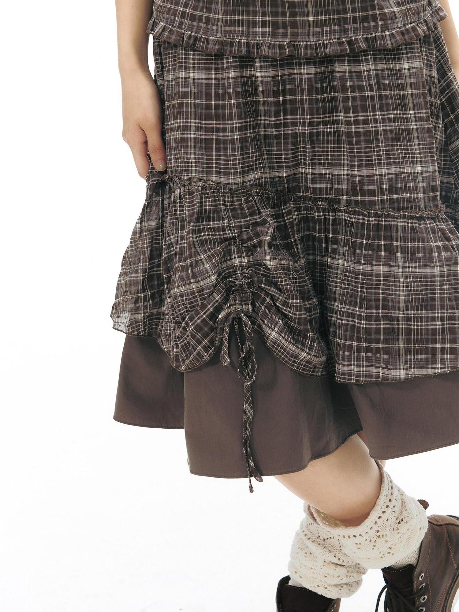 NAPSNAPS Plaid Colorblock Patchwork High Waist Women&