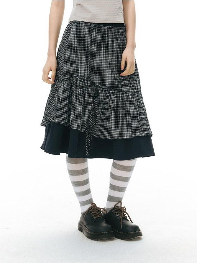NAPSNAPS Plaid Colorblock Patchwork High Waist Women&
