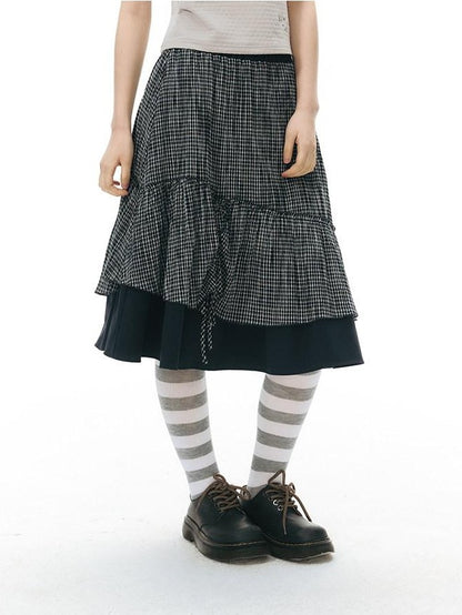 NAPSNAPS Plaid Colorblock Patchwork High Waist Women&