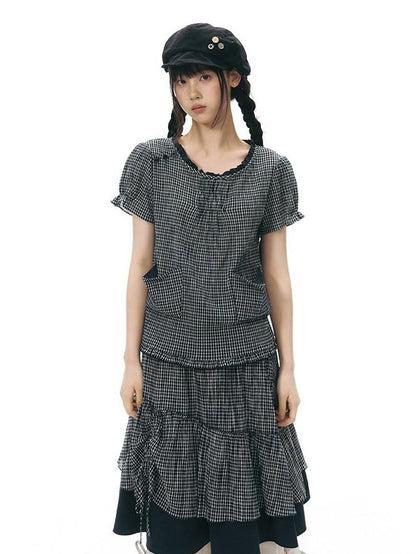 NAPSNAPS Plaid Colorblock Patchwork High Waist Women&