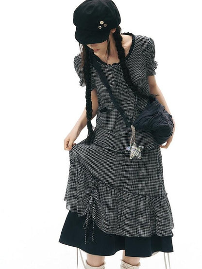 NAPSNAPS Plaid Colorblock Patchwork High Waist Women&