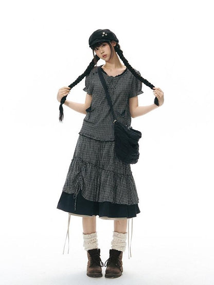 NAPSNAPS Plaid Colorblock Patchwork High Waist Women&