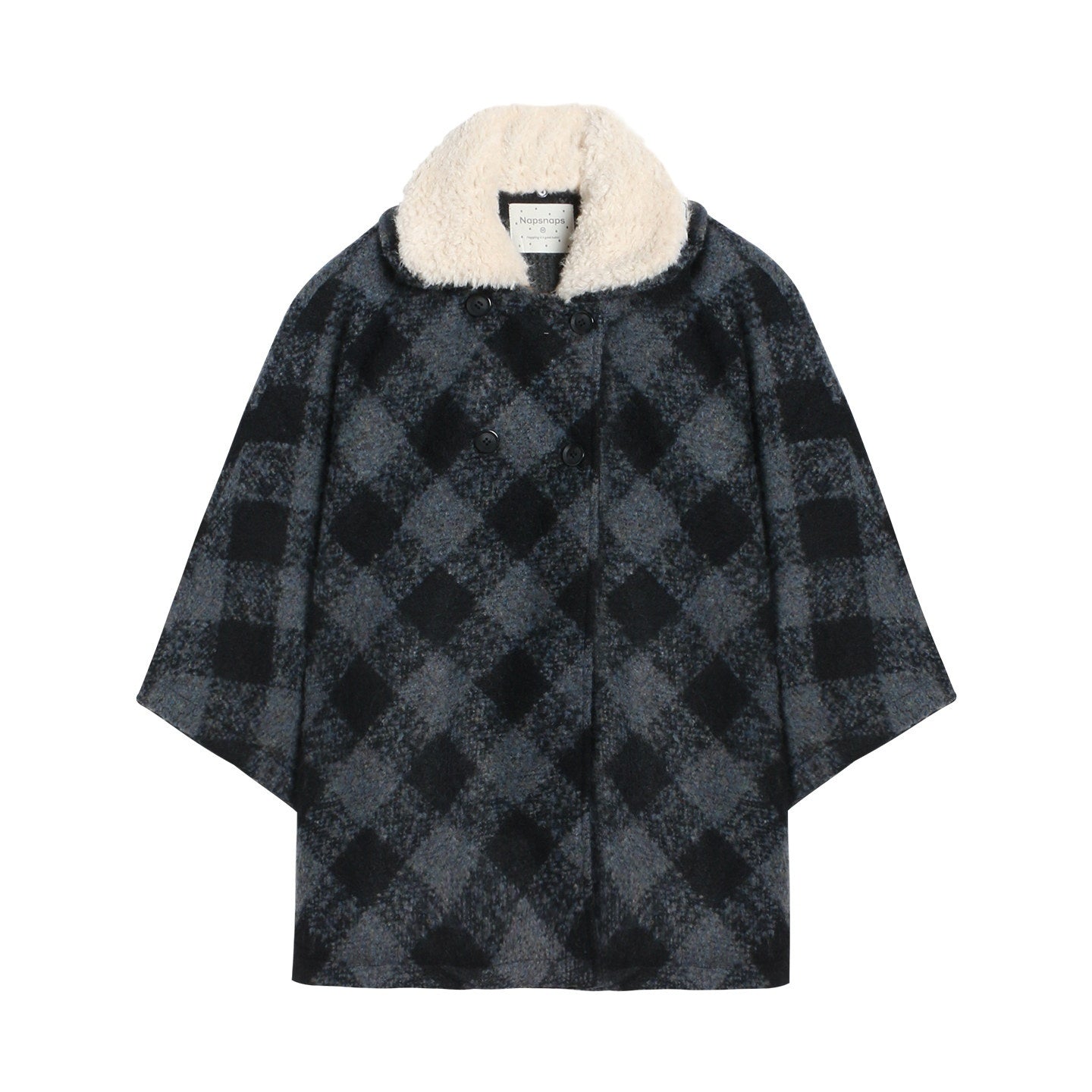 NAPSNAPS_Plaid_Detachable_Fur_Collar_Double_Breasted_Lapel_Women&