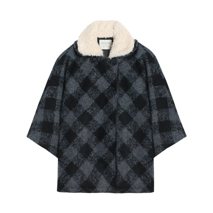 NAPSNAPS_Plaid_Detachable_Fur_Collar_Double_Breasted_Lapel_Women&