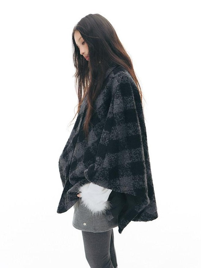 NAPSNAPS Plaid Detachable Fur Collar Double Breasted Lapel Women&