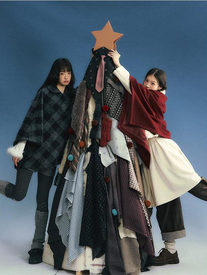 NAPSNAPS Plaid Detachable Fur Collar Double Breasted Lapel Women&