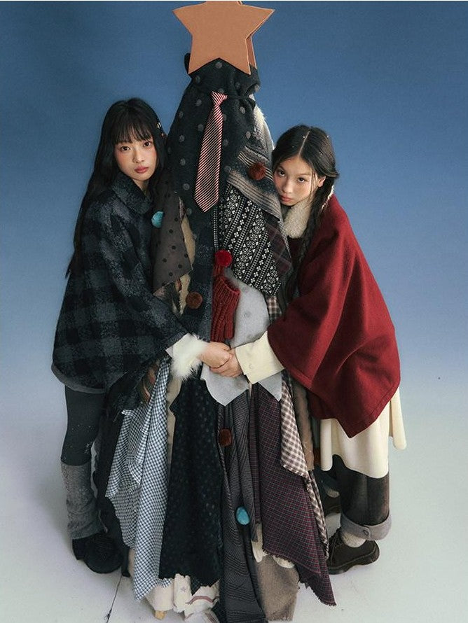 NAPSNAPS Plaid Detachable Fur Collar Double Breasted Lapel Women&