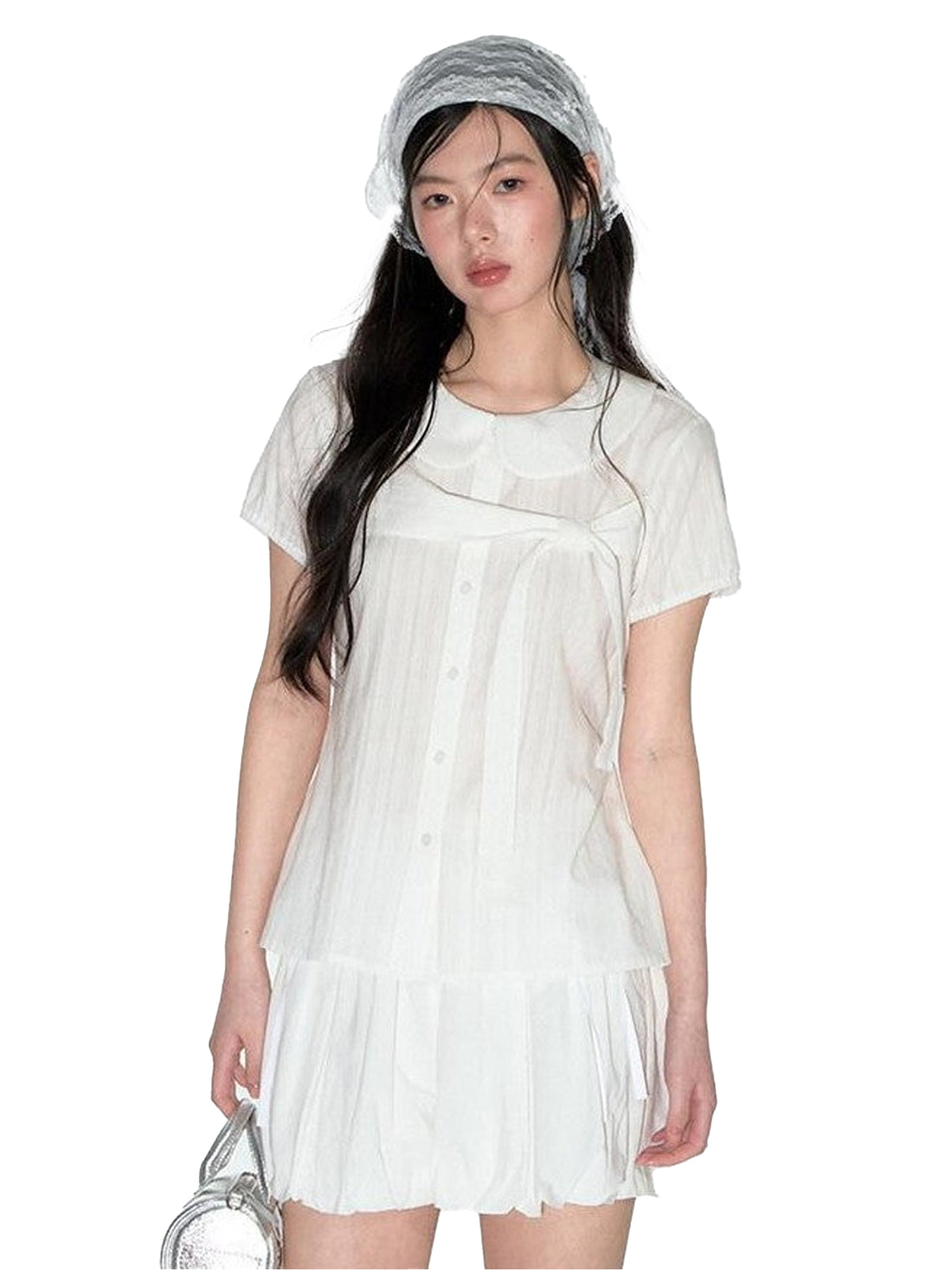 NAPSNAPS Plaid Doll Collar Tie Ruffle Women&