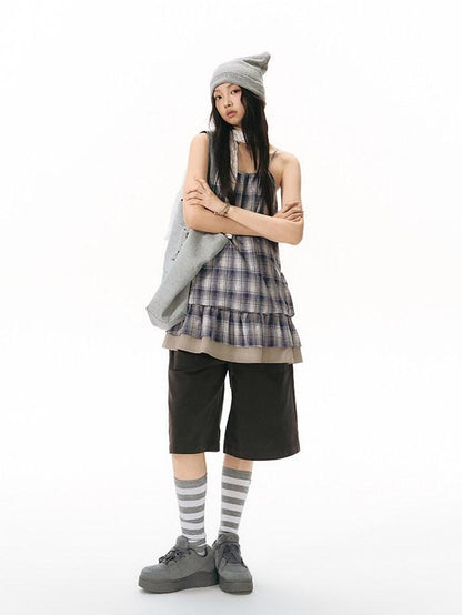 NAPSNAPS Plaid Drawstring Puff A Line Women&