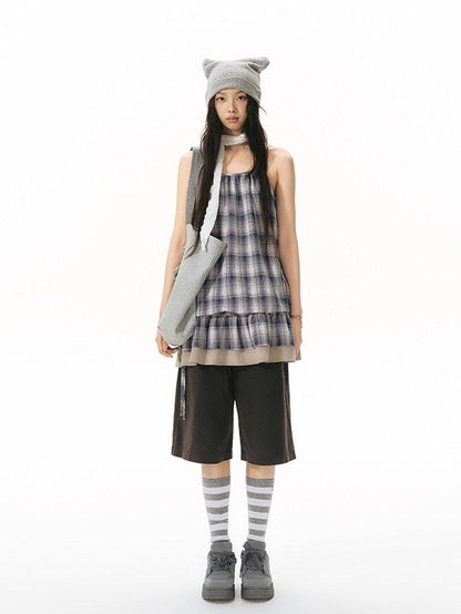 NAPSNAPS Plaid Drawstring Puff A Line Women&