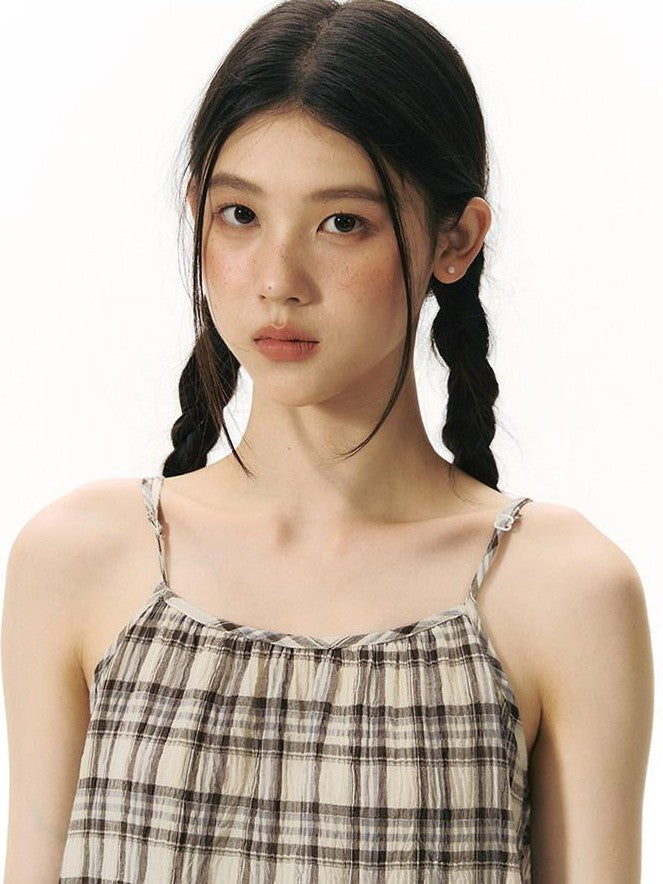NAPSNAPS Plaid Drawstring Puff A Line Women&