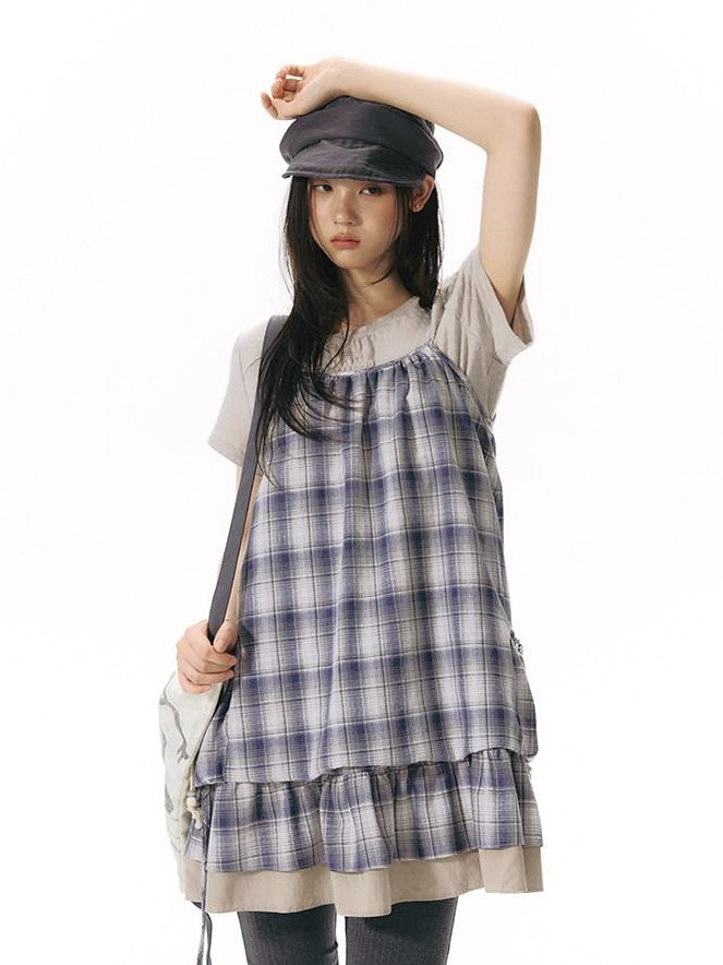 NAPSNAPS Plaid Drawstring Puff A Line Women&