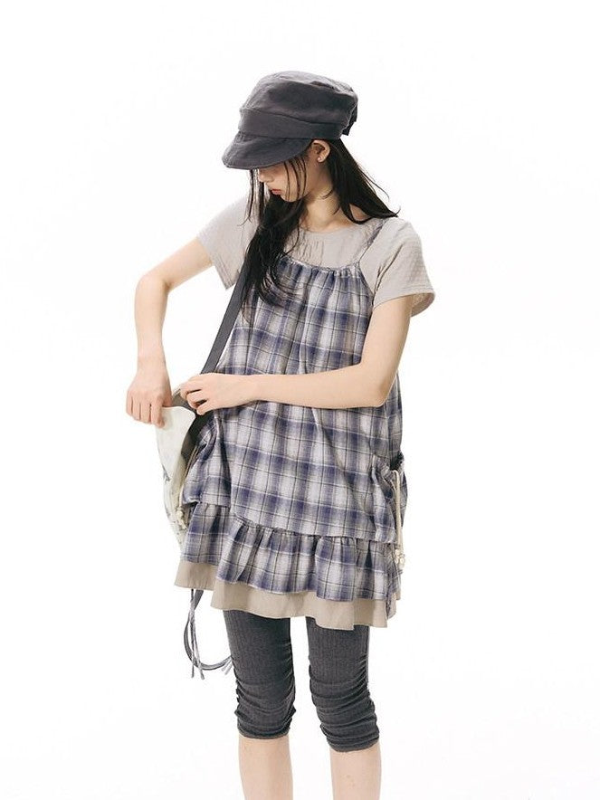 NAPSNAPS Plaid Drawstring Puff A Line Women&