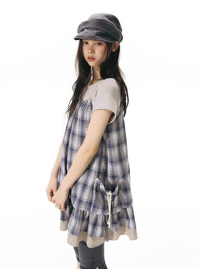 NAPSNAPS Plaid Drawstring Puff A Line Women&