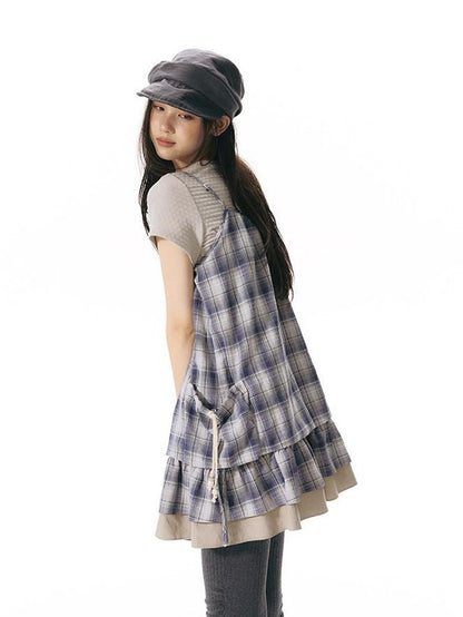 NAPSNAPS Plaid Drawstring Puff A Line Women&