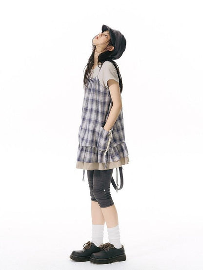 NAPSNAPS Plaid Drawstring Puff A Line Women&