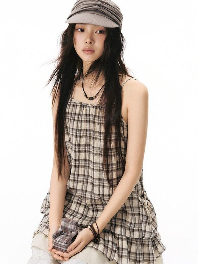 NAPSNAPS Plaid Drawstring Puff A Line Women&