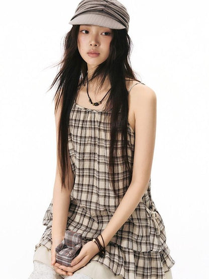 NAPSNAPS Plaid Drawstring Puff A Line Women&