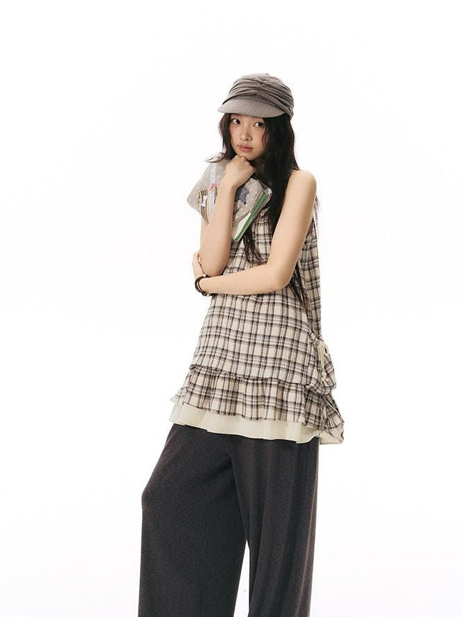 NAPSNAPS Plaid Drawstring Puff A Line Women&