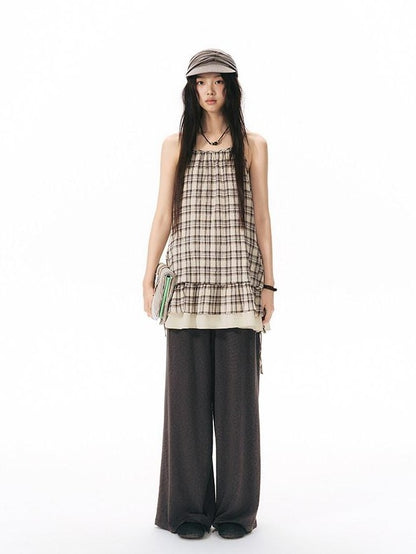 NAPSNAPS Plaid Drawstring Puff A Line Women&