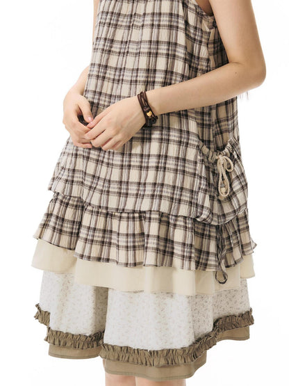 NAPSNAPS Plaid Drawstring Puff A Line Women&