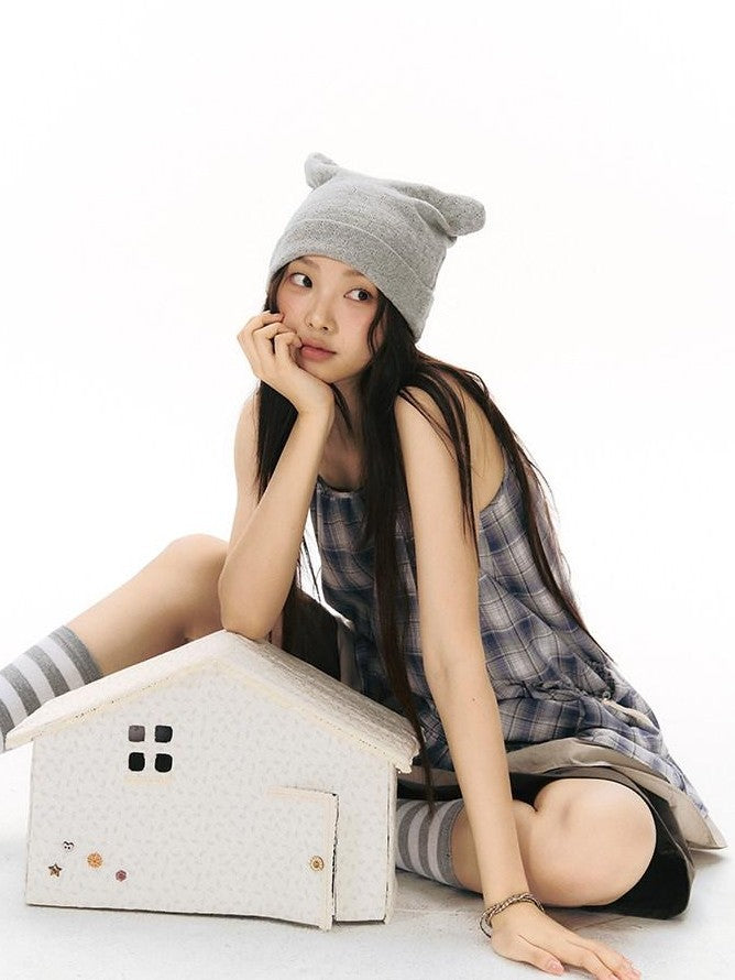 NAPSNAPS Plaid Drawstring Puff A Line Women&