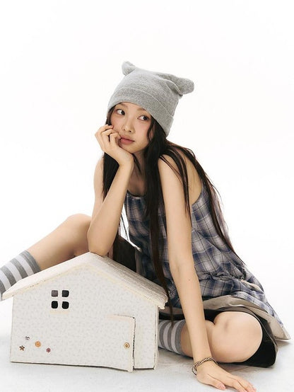 NAPSNAPS Plaid Drawstring Puff A Line Women&