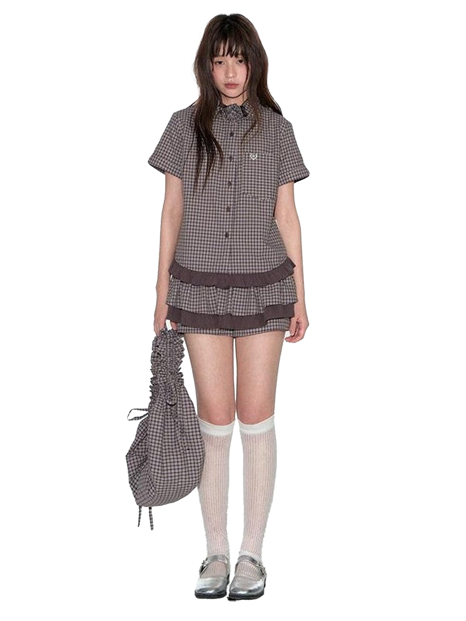 NAPSNAPS Plaid Embroidered Doll Collar Lace Patchwork Women&