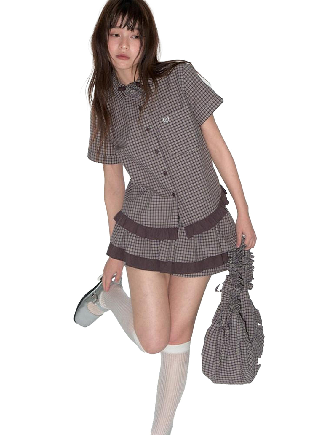 NAPSNAPS Plaid Embroidered Doll Collar Lace Patchwork Women&