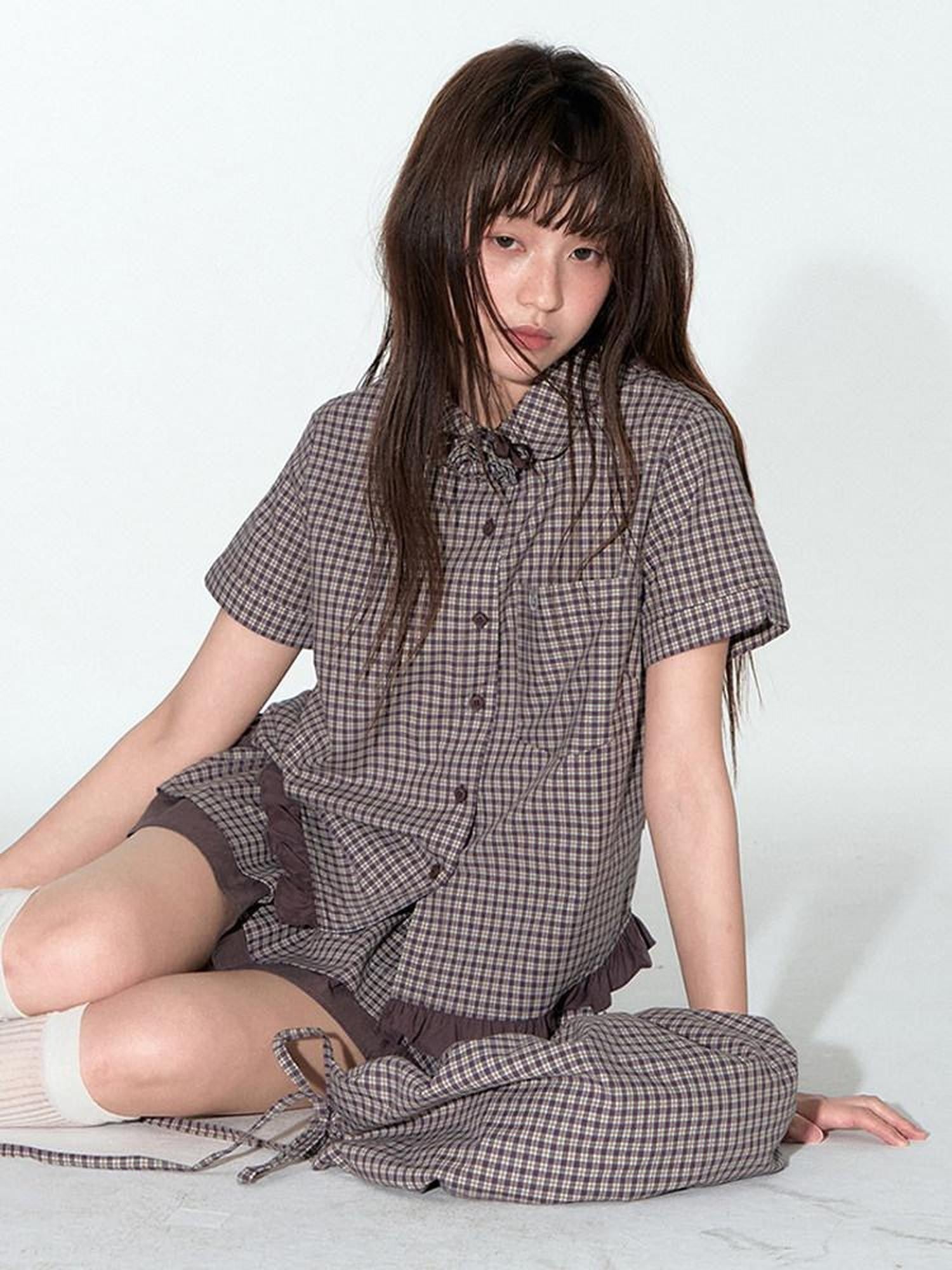 NAPSNAPS Plaid Embroidered Doll Collar Lace Patchwork Women&