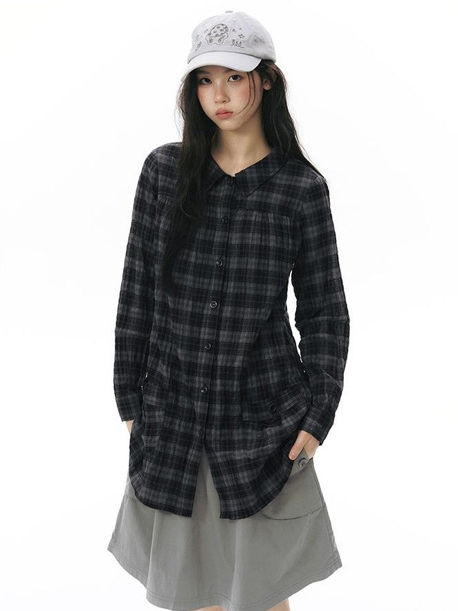 NAPSNAPS Plaid Embroidered Patch Pocket Mid Length Women&