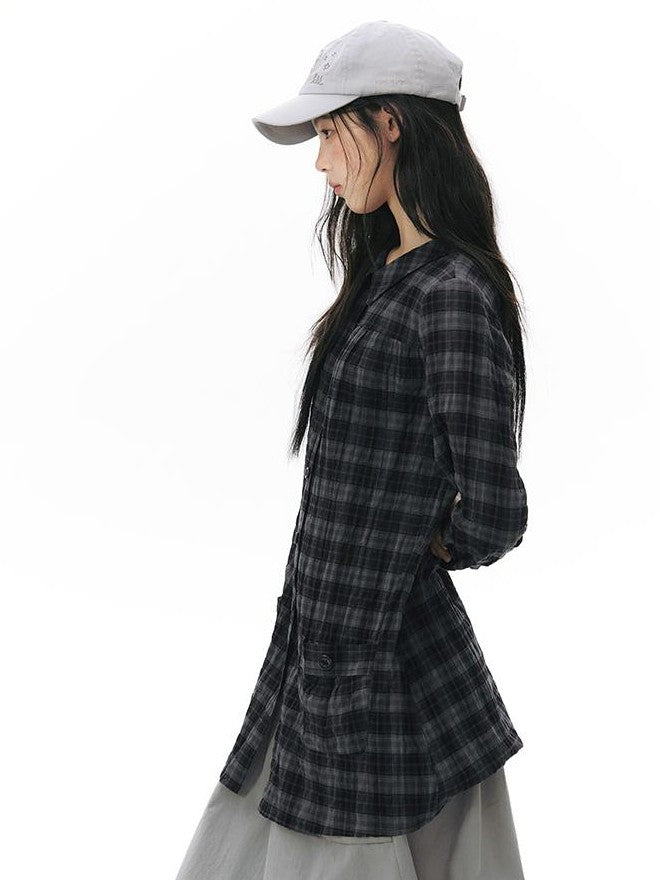 NAPSNAPS Plaid Embroidered Patch Pocket Mid Length Women&