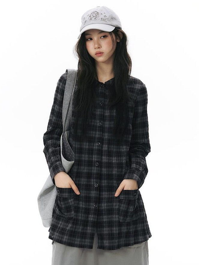 NAPSNAPS Plaid Embroidered Patch Pocket Mid Length Women&