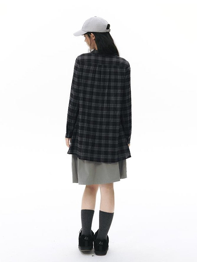 NAPSNAPS Plaid Embroidered Patch Pocket Mid Length Women&