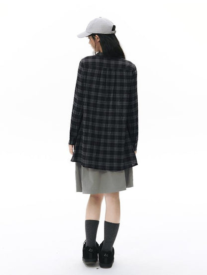 NAPSNAPS Plaid Embroidered Patch Pocket Mid Length Women&