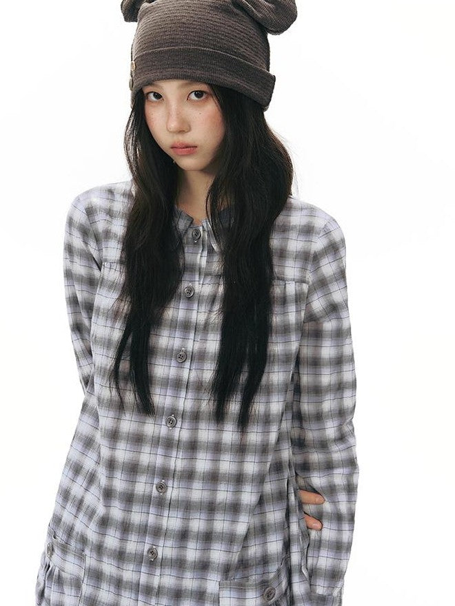 NAPSNAPS Plaid Embroidered Patch Pocket Mid Length Women&